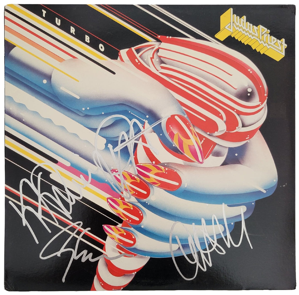 Rob Halford Glenn Tipton Ian Hill KK Downing signed Judas Priest Turbo album COA proof star