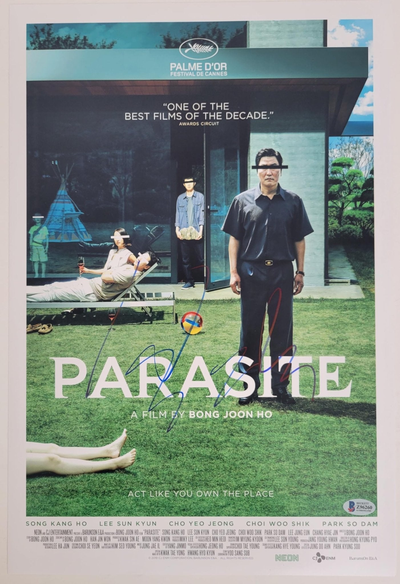 Bong Joon Ho Signed Parasit Moving Poster 12x18 Photo Proof COA STAR