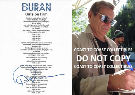 Roger Taylor drummer signed Duran Duran Girls on Film Lyrics sheet COA proof autographed STAR