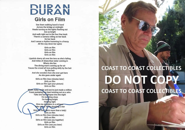 Roger Taylor drummer signed Duran Duran Girls on Film Lyrics sheet COA proof autographed STAR