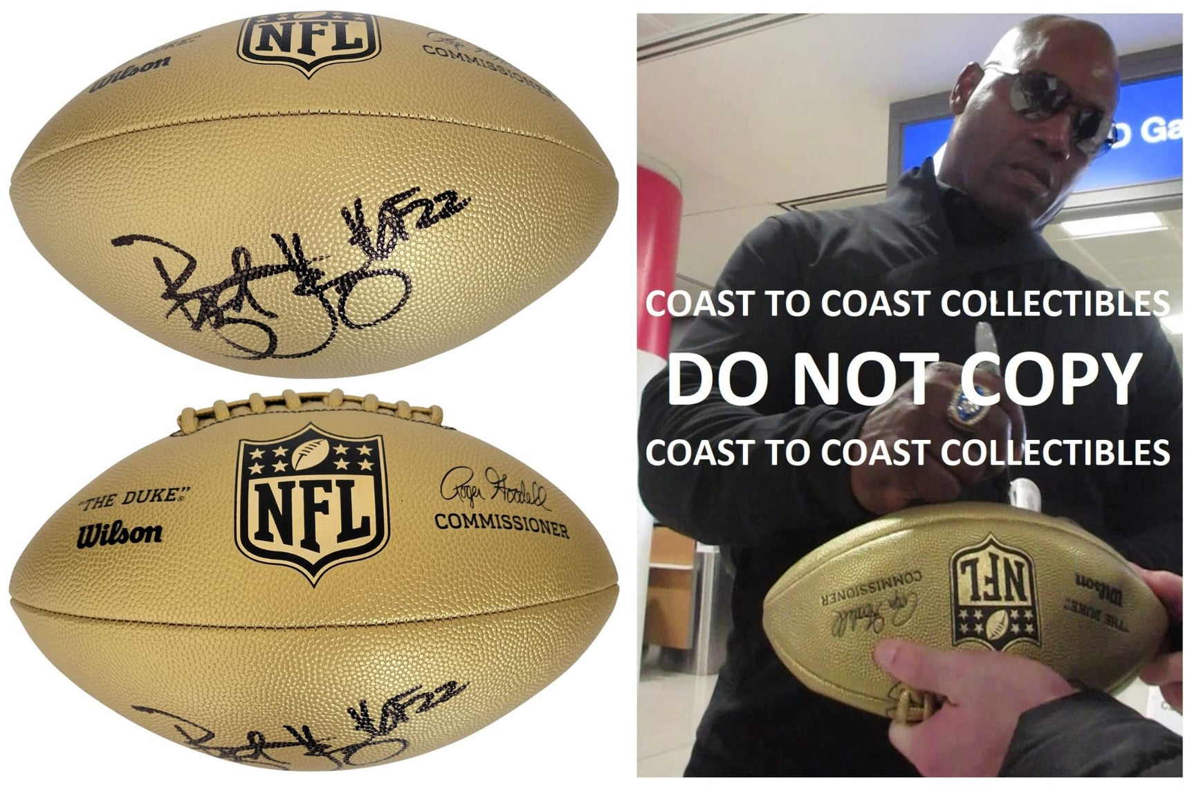 Bryant Young San Francisco 49ers Notre Dame signed Gold football COA proof auto