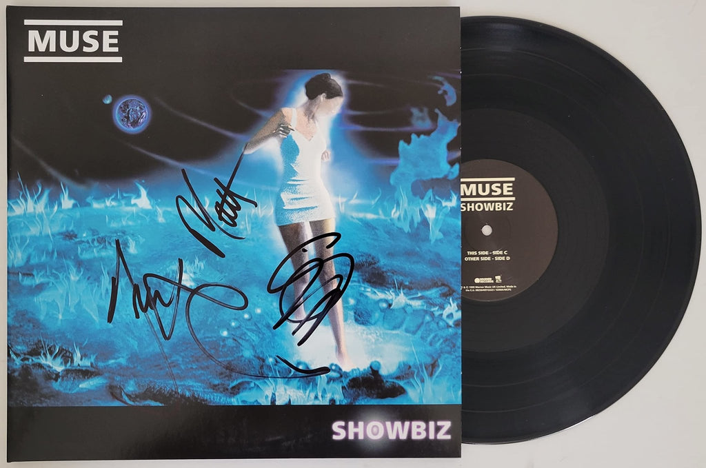 Muse signed Showbiz album vinyl record COA proof Matt Bellamy, Chris Wolstenholme, Dominic Howard STAR