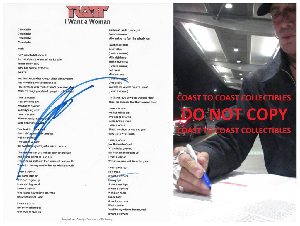 Stephen Pearcy Signed Ratt I Want a Woman Lyrics Sheet Proof COA Autographed