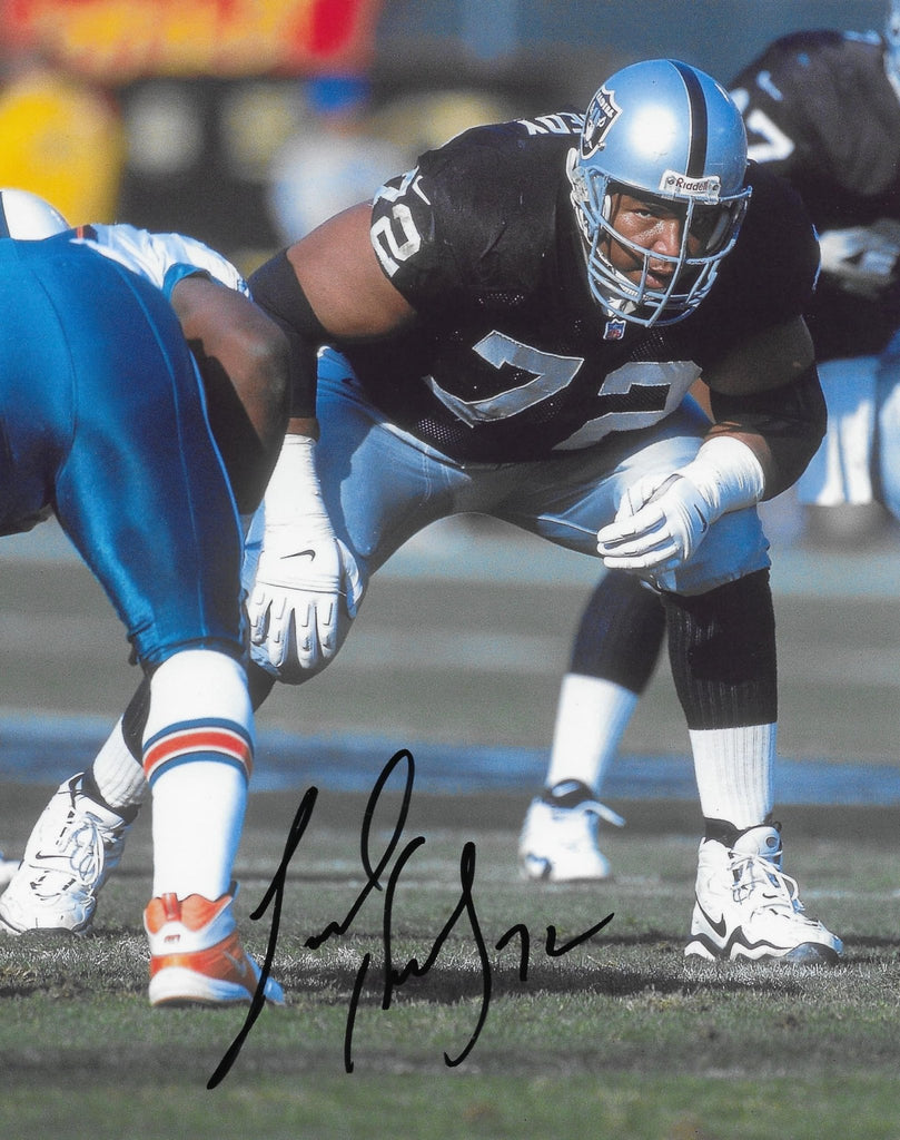 Lincoln Kennedy signed Oakland Raiders football 8x10 photo COA proof autographed