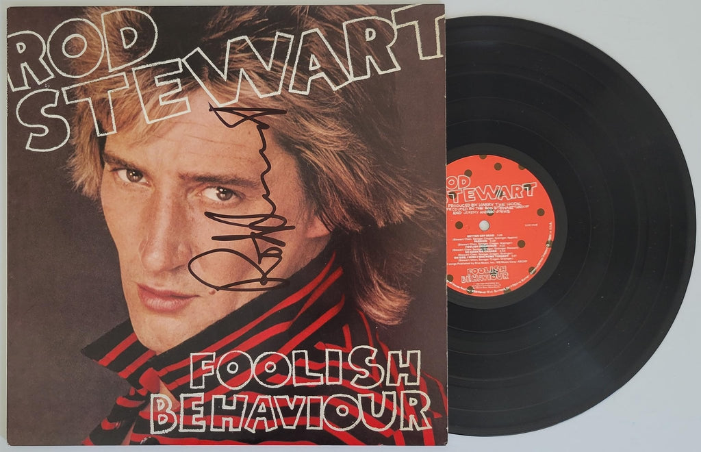 Rod Stewart signed Foolish Behaviour album vinyl record COA exact proof STAR