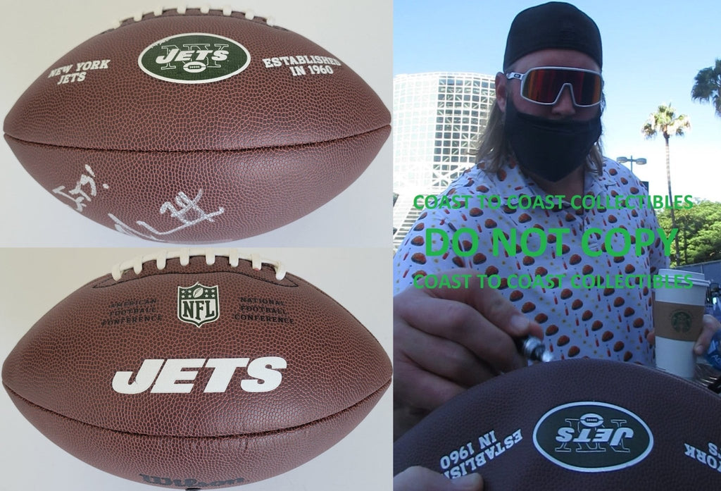 Nick Mangold signed New York Jets logo football COA exact proof autographed