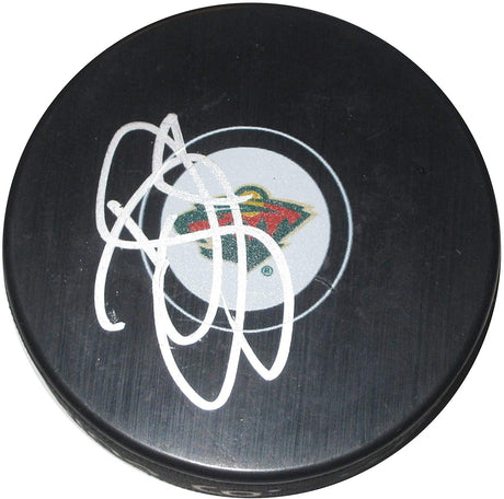 Devan Dubnyk signed Minnesota Wild logo Hockey puck proof Beckett COA autographed