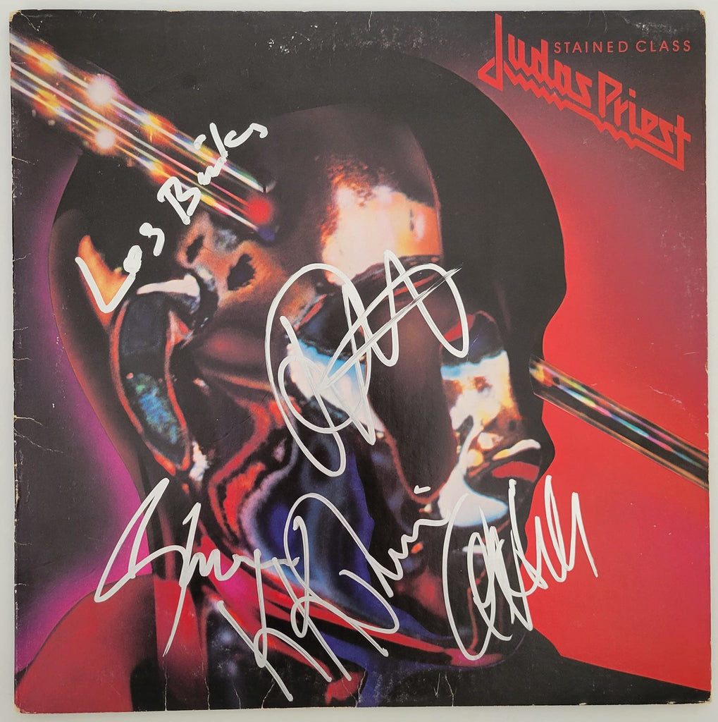 Halford Tipton Downing Binks Hill signed Judas Priest Stained Class album proof star