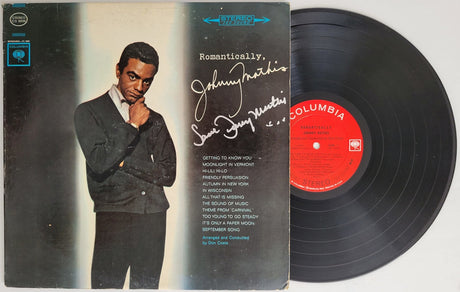 Johnny Mathis signed Romantically album, vinyl COA exact proof autographed STAR