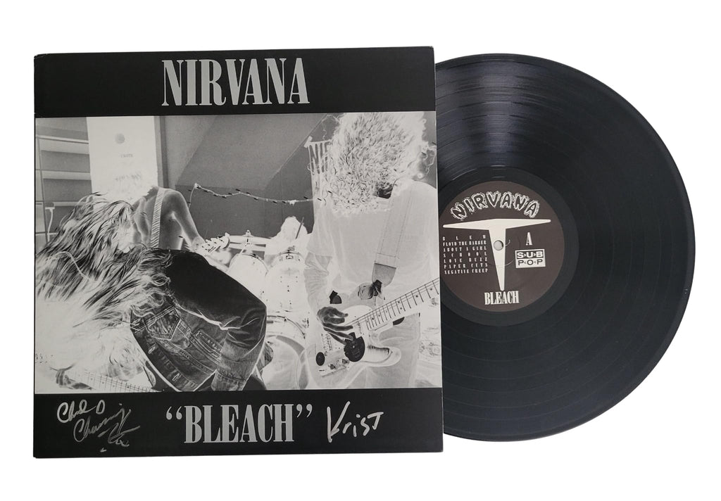 Krist Novoselic Chad Channing signed Nirvana Bleach album vinyl proof Beckett COA STAR