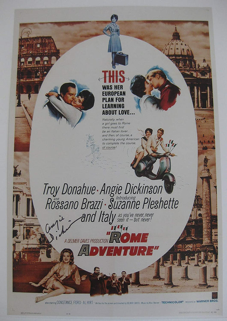Angie Dickinson signed 12x18 Rome Adventure movie photo poster COA proof STAR