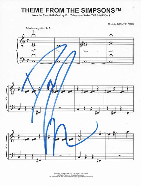 Danny Elfman signed "Theme From The Simpson" Music Sheet exact proof COA STAR