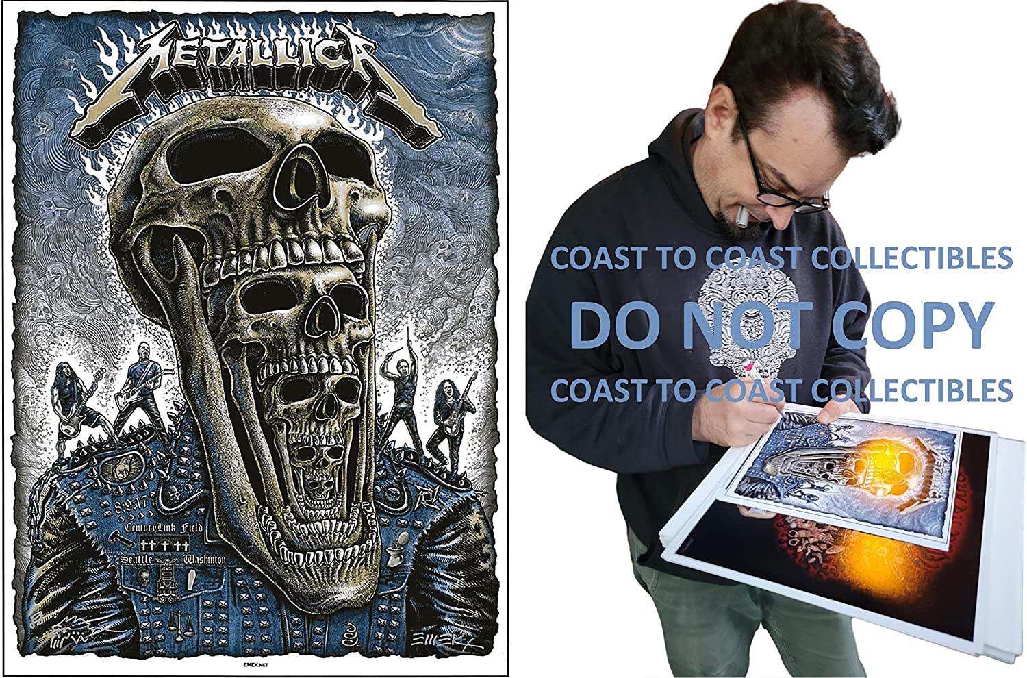 Emek Golan signed Metallica gig poster 8x10 photo COA exact proof autograph STAR