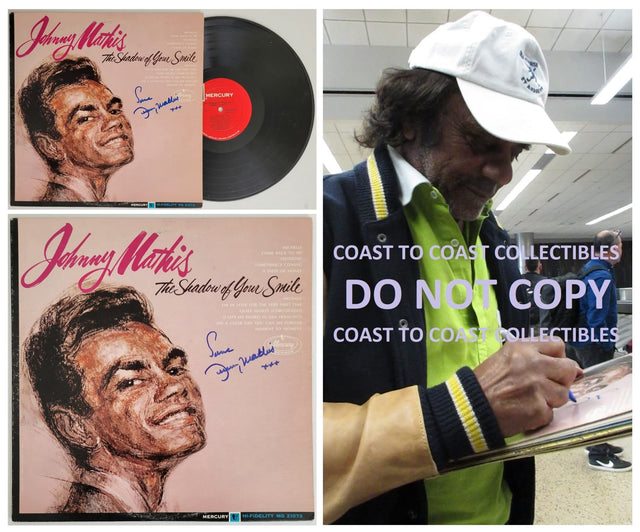 Johnny Mathis signed The Shadow of your Smile album, vinyl COA exact proof autographed STAR