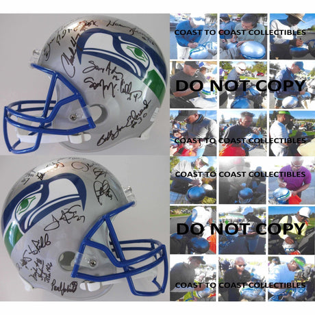 Seattle Seahawks, Legends, Signed, Autographed, Full Size Football Helmet, a Coa and the the Proof Photos of Seahawks Legends Signing Will Be Included.