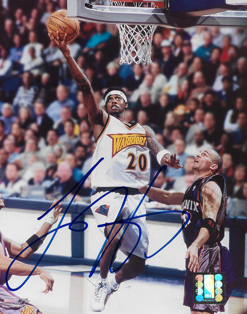Larry Hughes signed Golden State Warriors basketball 8x10 photo COA.