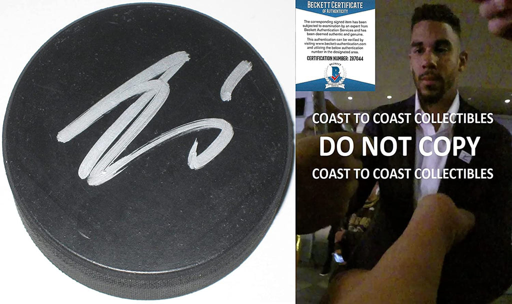 Evander Kane San Jose Sharks Canada signed Hockey Puck exact proof Beckett COA