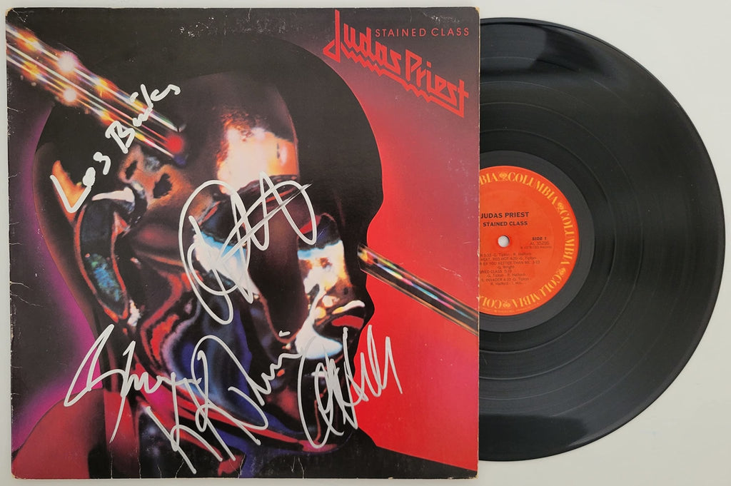 Halford Tipton Downing Binks Hill signed Judas Priest Stained Class album proof star
