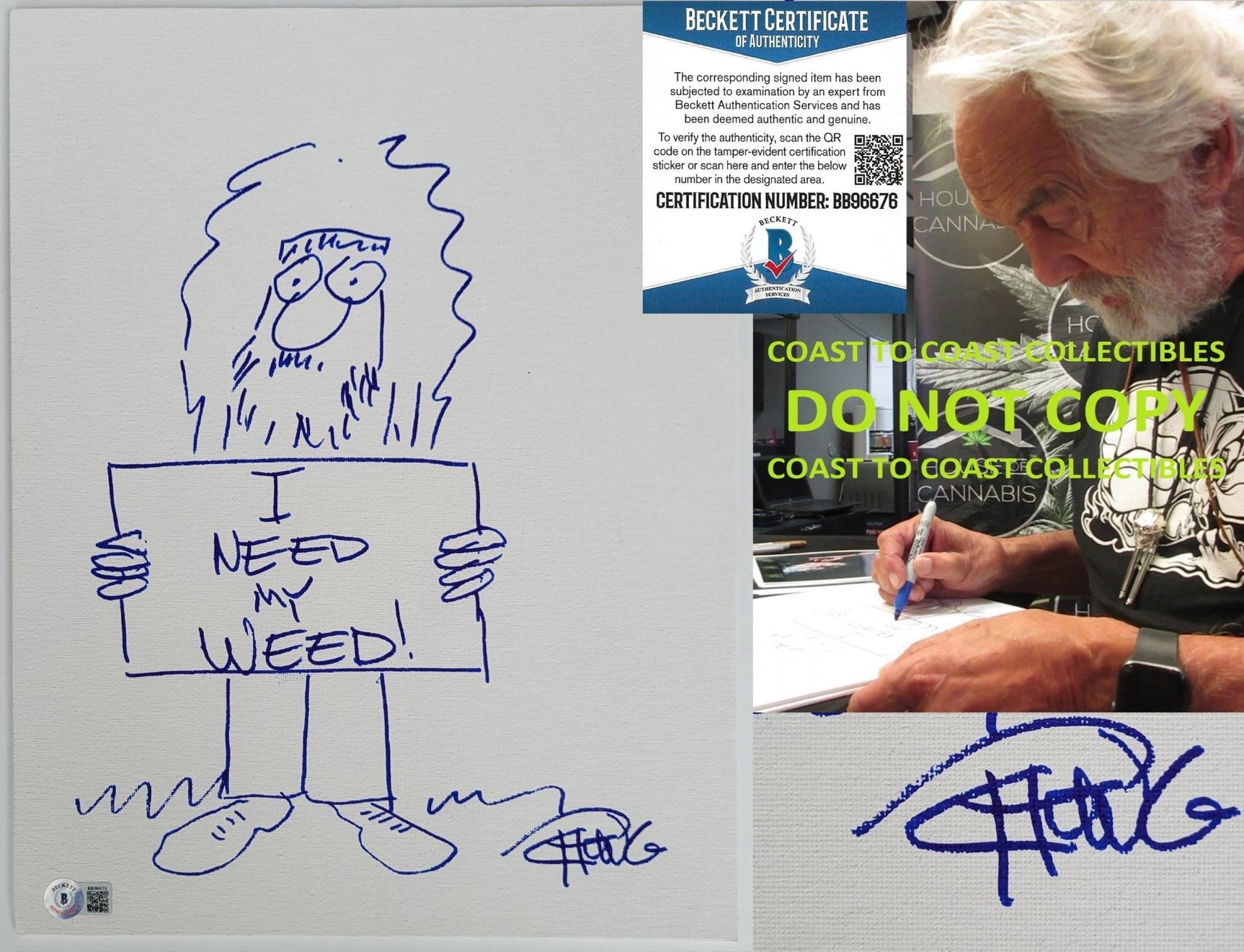 Tommy Chong signed 11x14 Original Hand Drawn sketch exact Proof Beckett COA STAR