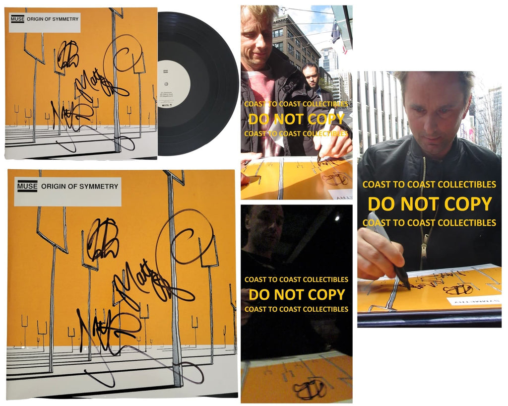 Muse signed Origin of Symmetry album vinyl record COA proof Matt Bellamy, Chris Wolstenholme, Dominic Howard STAR