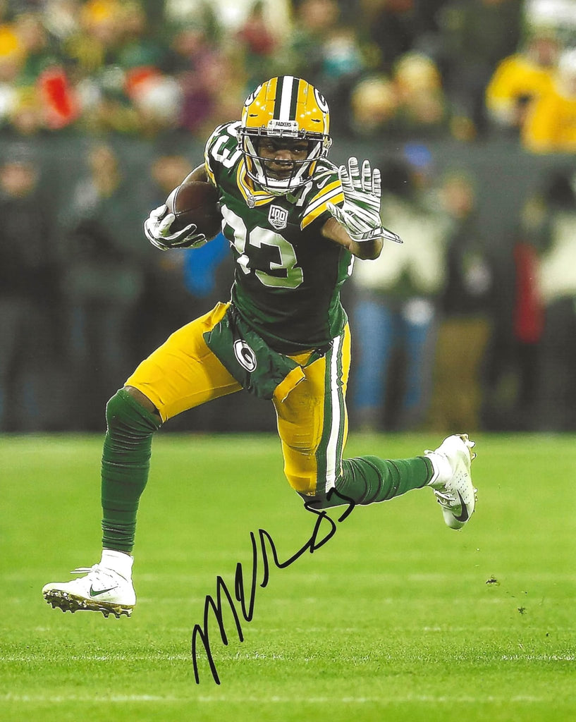 Marquez Valdes Scantling signed Green Bay Packers football 8x10 photo Proof autographed