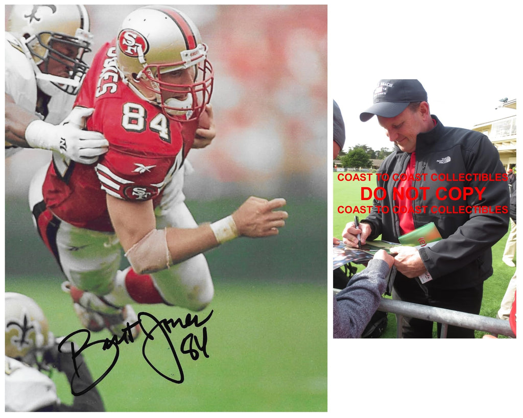 Brent Jones signed San Francisco 49ers football 8x10 photo Proof.COA autographed