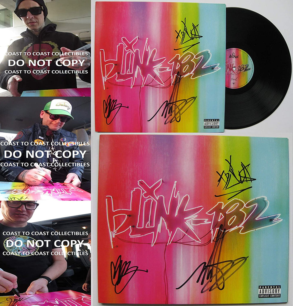 Mark Hoppus Travis Barker Matt Skiba signed Blink 182 Nine album proof Beckett STAR autograph