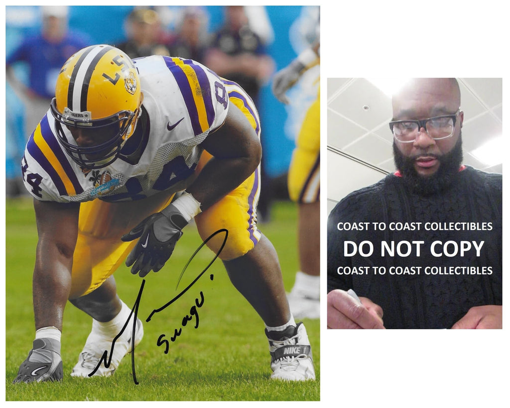 Marcus Spears LSU Tigers coach signed football 8x10 photo Proof COA autographed.