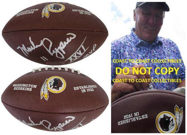 Mark Rypien Signed Washington Logo Football Proof COA Autographed