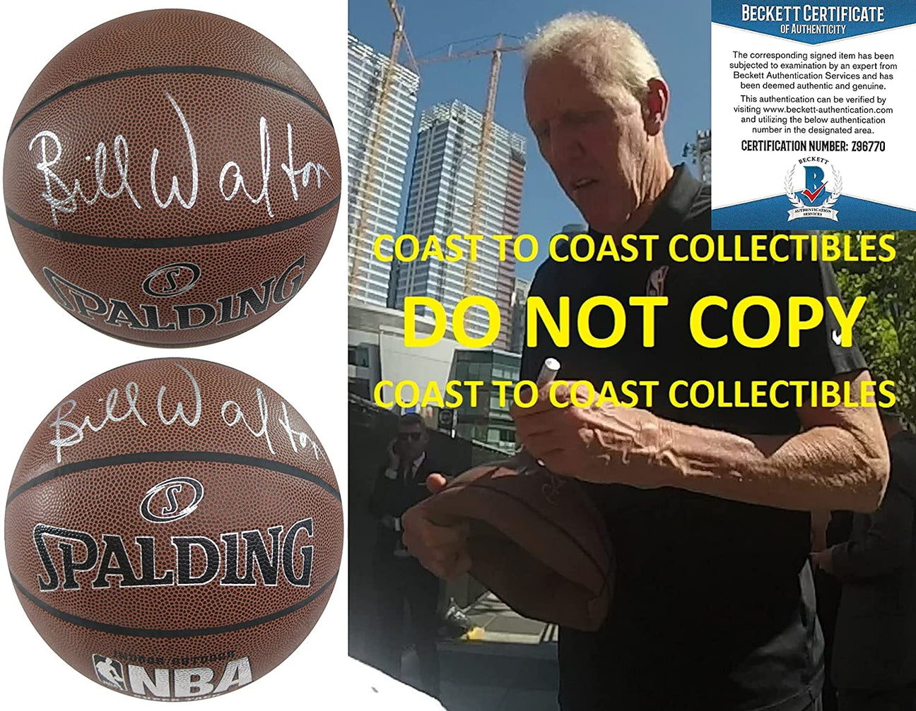Bill Walton Blazers Clippers Celtics signed autographed NBA basketball proof Beckett COA