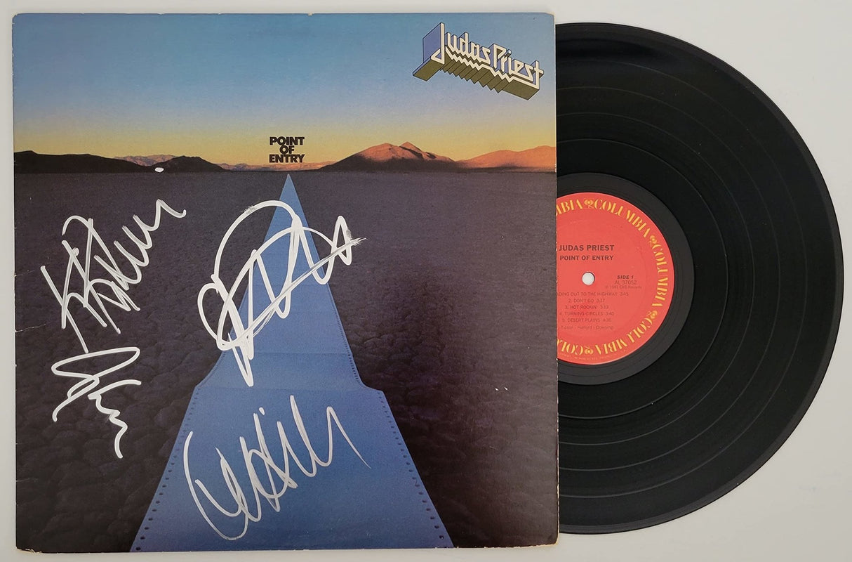 Halford Tipton Hill Downing signed Judas Priest Point of Entry album COA proof star