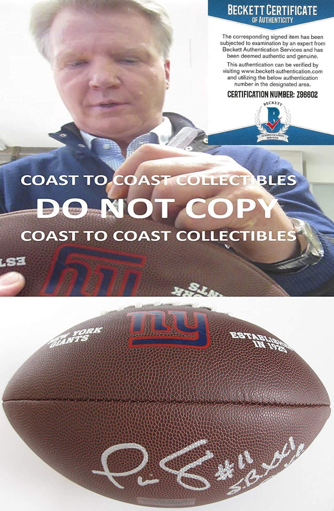Phil Simms signed New York Giants logo football proof Beckett COA autographed