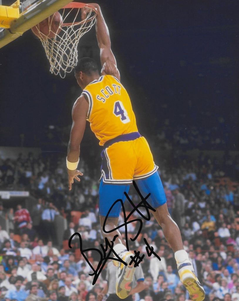 Byron Scott signed Los Angeles Lakers basketball 8x10 photo Proof COA autographed..