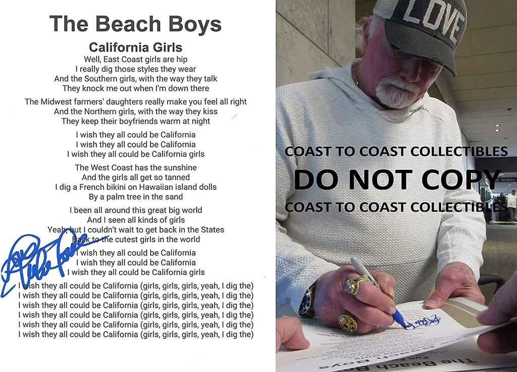 Mike Love signed Beach Boys California Girls Lyrics sheet autograhed COA Proof STAR