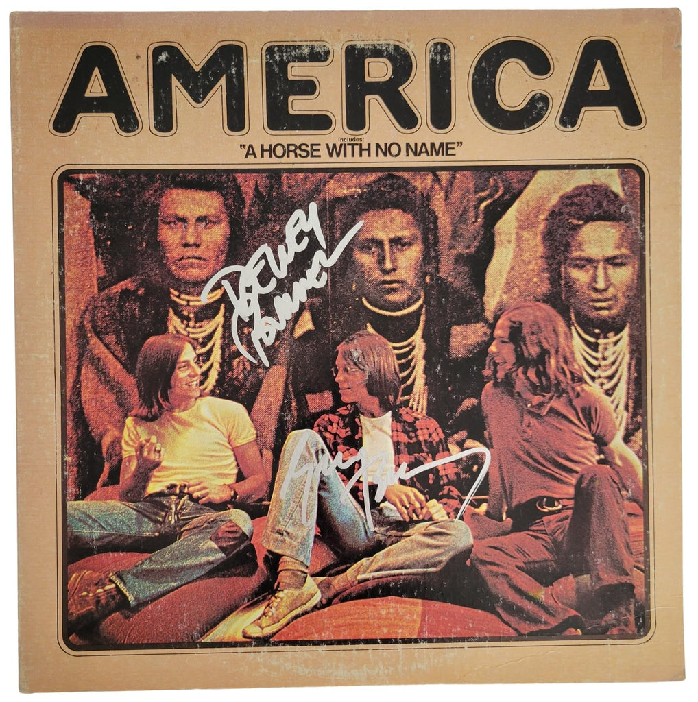 Dewey Bunnell Gerry Beckley signed America album vinyl record COA proof STAR