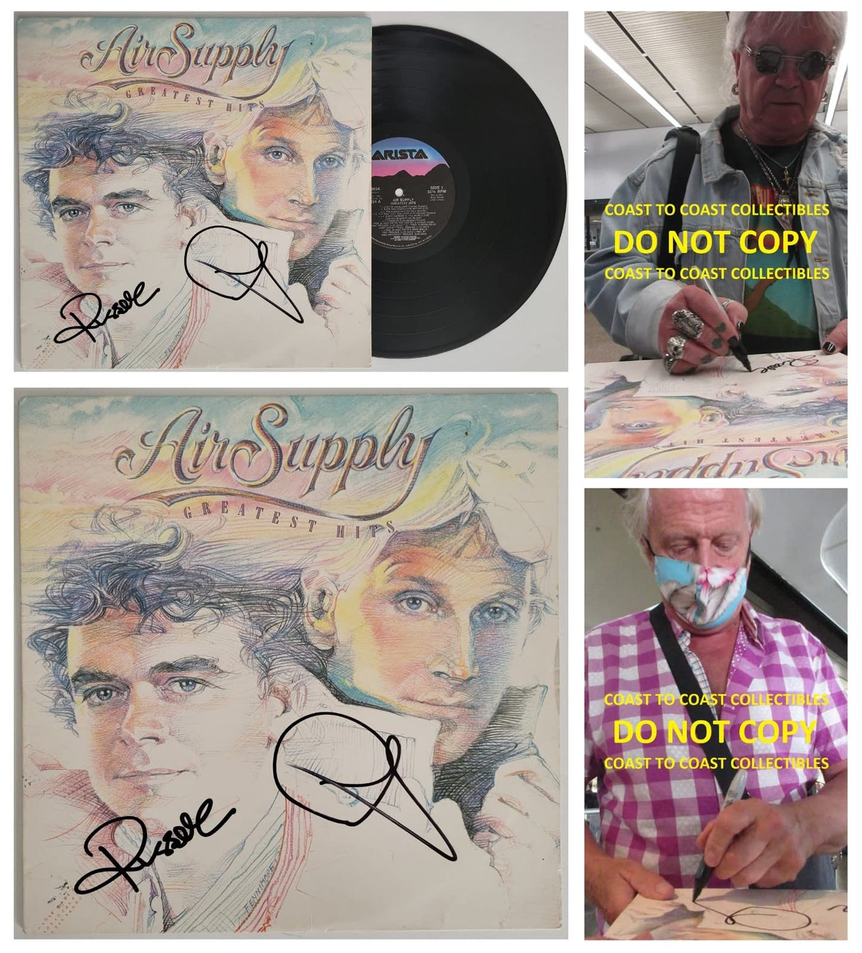 Russell Hitchcock Graham Russell signed Air Supply Greatest Hit album COA proof autographed STAR
