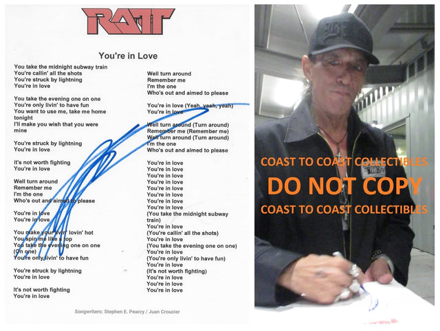 Stephen Pearcy Signed Ratt You're In Love Lyrics Sheet Proof COA Autographed