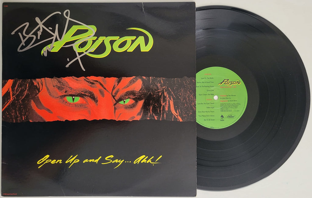 Bret Michaels signed Poison Open Up and Say. Ahh! album vinyl Beckett COA autograph Star