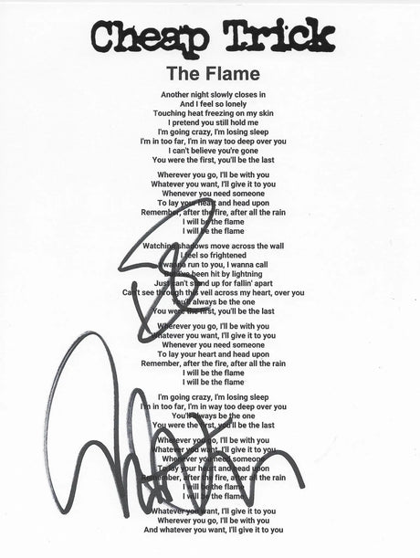 Robin Zander Tom Petersson signed Cheap Tric The Flame Lyrics sheet Proof COA star