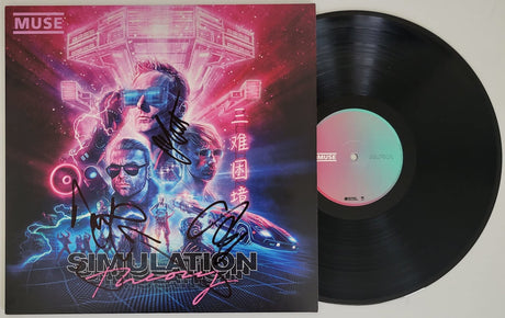 Muse signed Simulation Theory album vinyl record COA proof Matt Bellamy, Chris Wolstenholme, Dominic Howard STAR