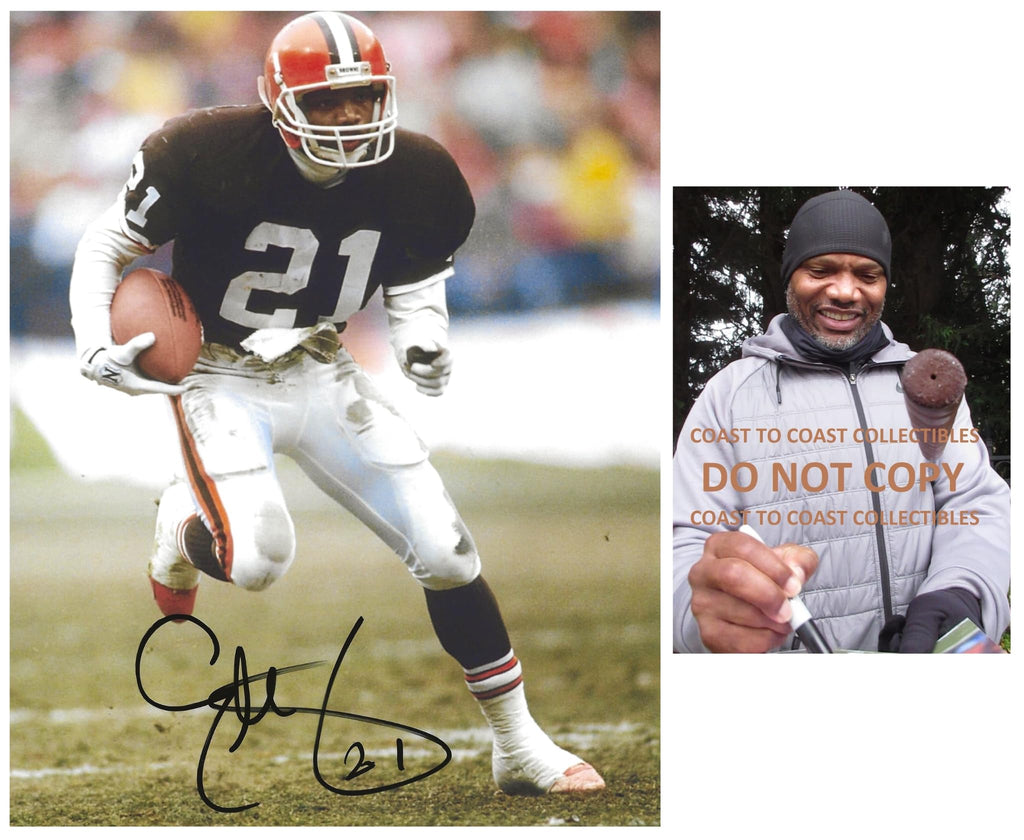 Eric Metcalf signed Cleveland Browns football 8x10 photo Proof COA autographed.