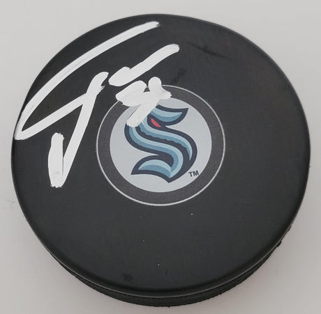 Philipp Grubauer signed Seattle Kraken logo Hockey Puck COA proof autographed