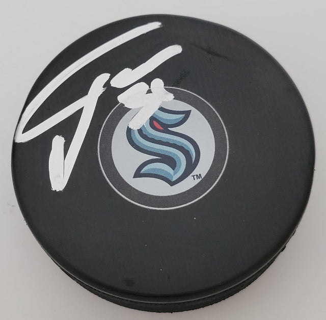 Philipp Grubauer signed Seattle Kraken logo Hockey Puck COA proof autographed