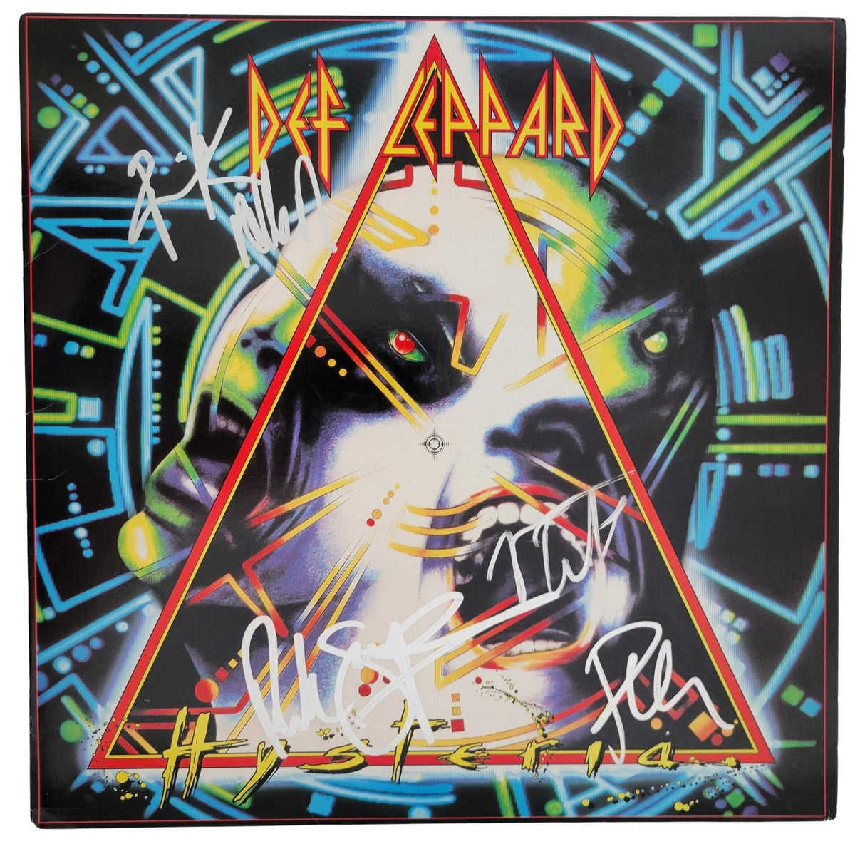 Def Leppard signed Hysteria album COA exact proof Elliott,Allen,Collen,Savage Vinyl record STAR