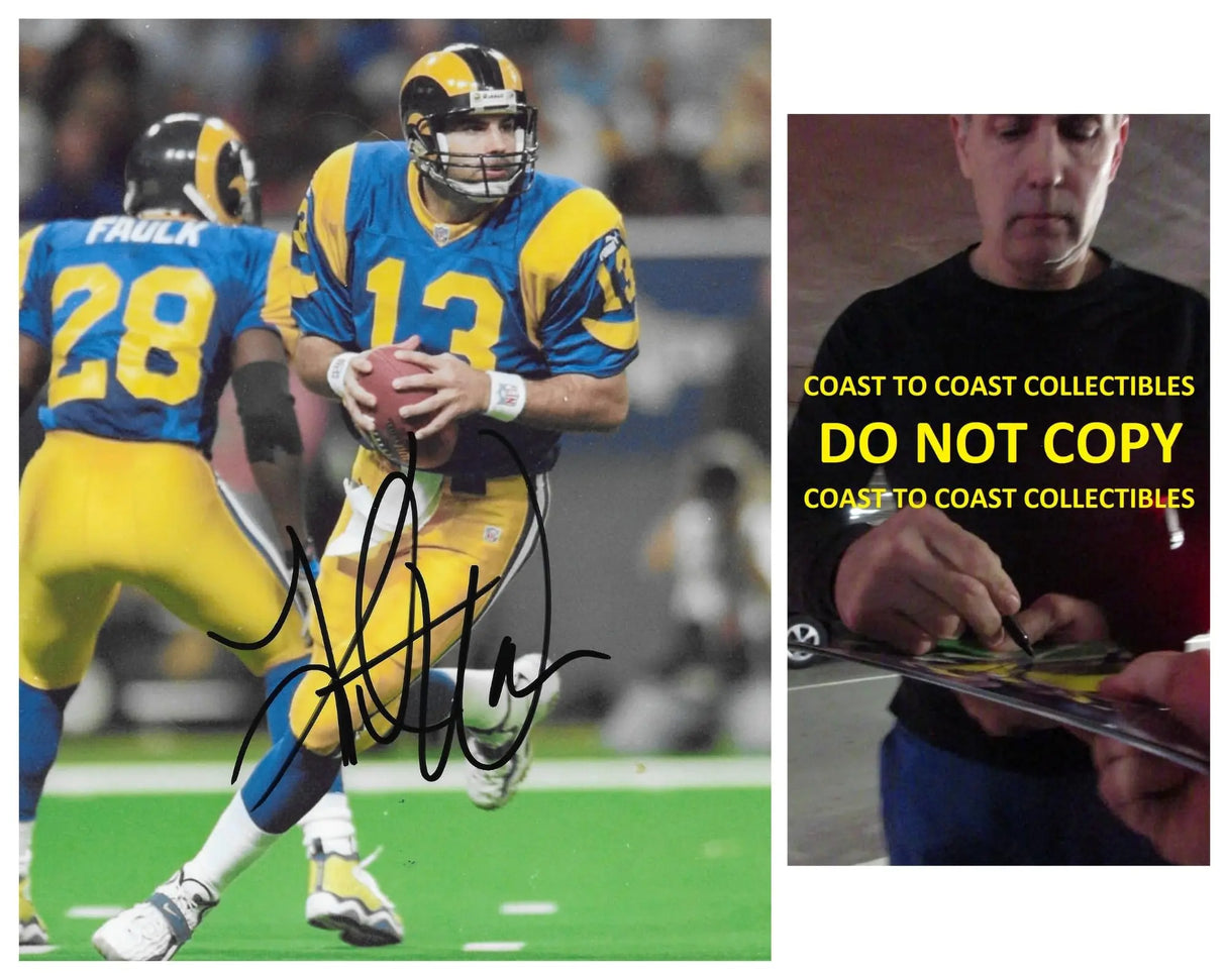 Kurt Warner signed St Louis Rams football 8x10 photo COA proof autographed,