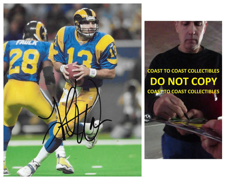 Kurt Warner signed St Louis Rams football 8x10 photo COA proof autographed,
