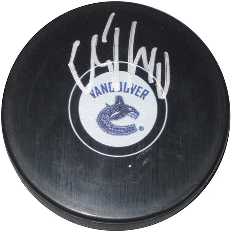 Elias Pettersson signed Vancouver Canucks logo Hockey Puck proof Beckett COA autographed