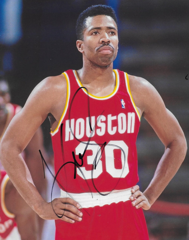 Kenny Smith signed Houston Rockets basketball 8x10 photo COA autographed.