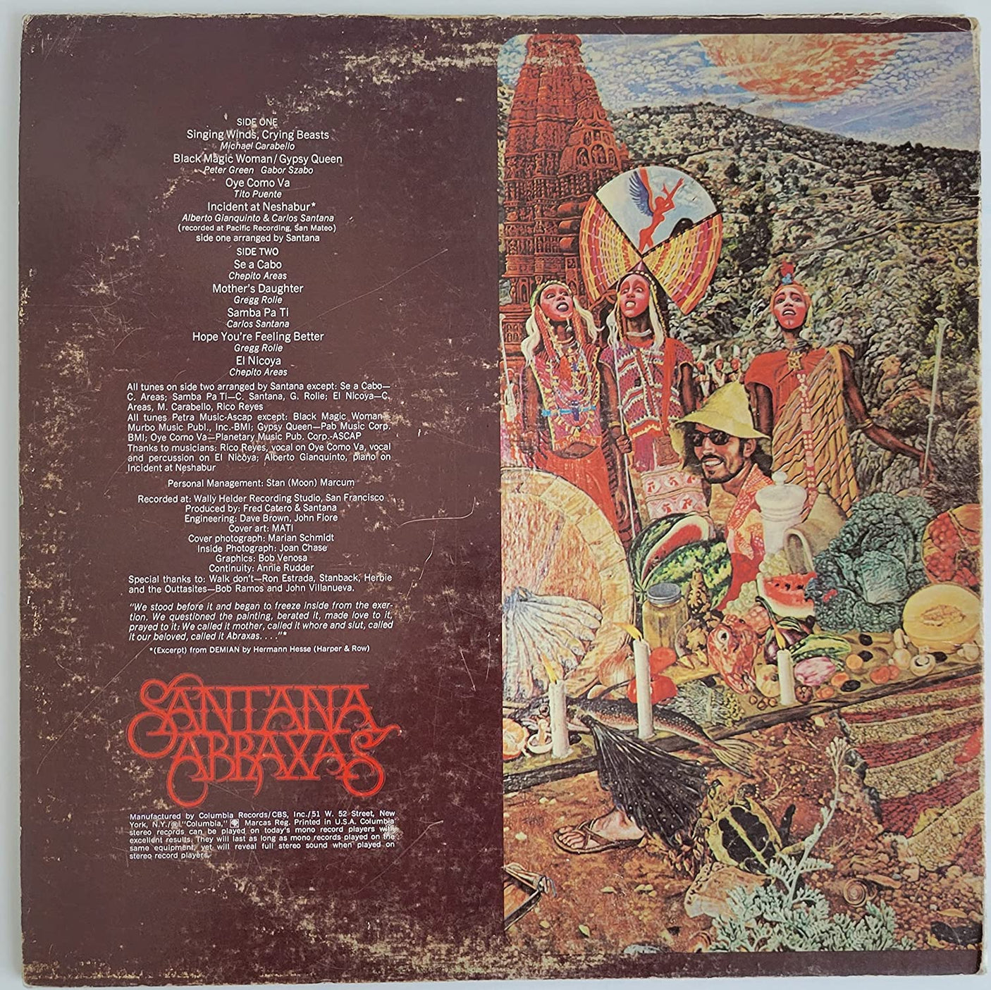 Carlos Santana signed Santana Abraxas album COA exact proof autographed Vinyl star