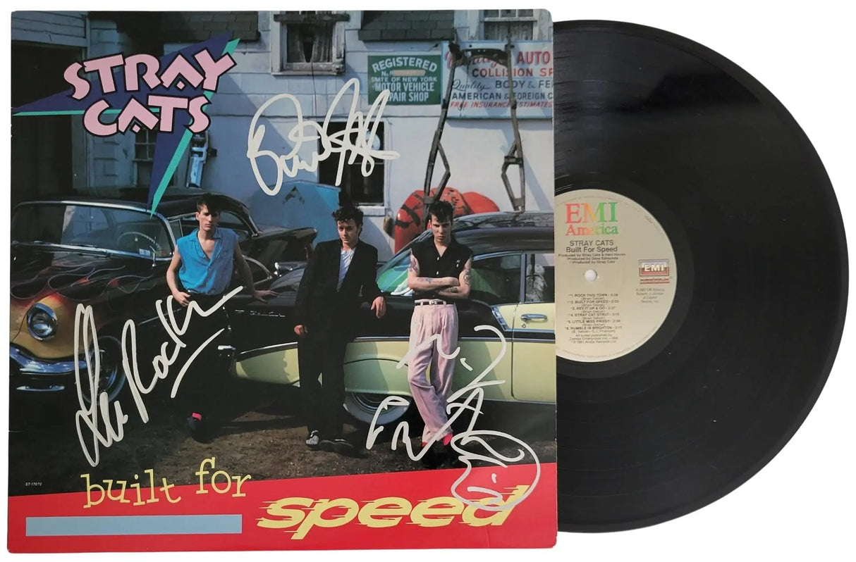 Brian Setzer Lee Rocker Slim Jim Signed Stray Cats Built for Speed Album Proof COA Vinyl